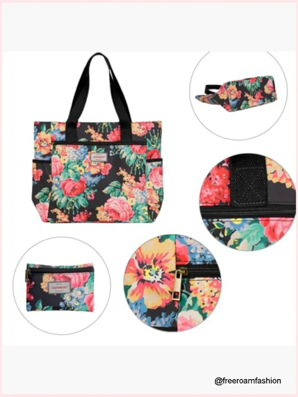 Lightweight Waterproof Nylon Tote Bag with Zipper, Durable Designer Handbag for